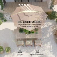 Outsunny 3-Tier Garden Parasol with Solar LED Lights, UPF 30+, Tilt Mechanism & Crank Handle, for Market Terrace, Khaki(m-7)