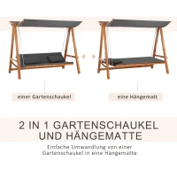 Outsunny Hollywoodschaukel mit Bettfunktion 3-Sitzer Gartenschaukel Holzschaukel mit verstellbarem Sonnendach Schaukelbank belast 250kg Gartenliege für Terrasse, 225,5 x 113 x 180 cm Grau+Teak(m-4)