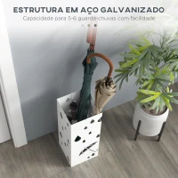 HOMCOM Suporte para Guarda-Chuvas com 4 Ganchos e Bandeja de Gotejamento Amovível Porta Guarda-Chuvas 15,5x15,5x41 cm Branco(m-4)