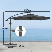 Outsunny Parasol déporté octogonal rabattable diamètre 3 m parasol de jardin avec pied en croix gris foncé(m-3)