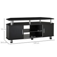 HOMCOM Mobile Porta TV Classico da Soggiorno con 2 ripiani e 2 Armadietti, in MDF e Acciaio Inox, Nero, 120x39.5x52cm(m-3)