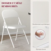 HOMCOM Lot de 4 chaises pliantes chaises de salle à manger portables cadre en acier dim. 45l x 46P x 78H cm blanc(m-4)
