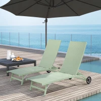 Outsunny Lot de 2 bains de soleil en aluminium et textilène avec roulettes dossier inclinable charge max. 150 Kg vert foncé(m-2)