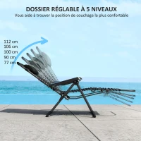 Outsunny Lot de 2 bain de soleil, chaise longue pliante inclinable avec appuie-tête en textilène, 90 x 65 x 112 cm, noir(m-4)