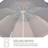 Outsunny Sombrilla de Playa Ajustable con Mástil de Metal Toldo Inclinable Protección UV y Bolsa de Transporte Ø160x205 cm Azul(m-6)