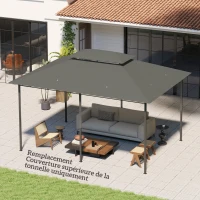 Outsunny Toile de rechange pour pavillon toile de tonnelle 4 x 3 m, double toit avec trous de drainage, polyester 180 g/m², gris(m-6)