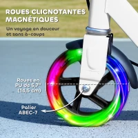 AIYAPLAY Trottinette enfants 3 à 8 ans, trottinette pliable à 2 roues LED roues lumineuses, 4 réglages en hauteur, blanc(m-5)
