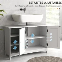kleankin Móvel para Lavatório Pousar de Madeira com 1 Armário 3 Prateleiras Abertas e Prateleira Ajustável 90x30x60 cm Branco(m-5)
