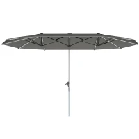 Outsunny Podwójny Parasol z Oświetleniem Solarnym, Aluminium, Poliester, Ochrona UPF50+, Odporność na UV, Parasol Tarasowy, Ciemnoszary(m-1)