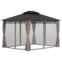 Outsunny Gartenpavillon mit Polycarbonatdach 4 Seitenwände UV-beständige Moskitonetze 4 x 3 m