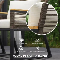 Outsunny Four Piece Wicker Rope Garden Furniture Set with Glass Top Coffee Table - Grey(m-5)
