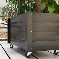 Outsunny Hochbeet, wetterfester Anstrich, 4 Räder, Naturholz, schwarz, 89 x 48 x 47 cm(m-9)