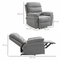 HOMCOM Verstellbarer Relaxsessel mit manuell verstellbarer Fußstütze aus hochdichtem Polyesterstoff mit Leinenoptik in Hellgrau mit Melange-Effekt(m-3)