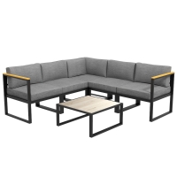 Outsunny Gartensofa-Set, Ecksofa im zeitgenössischen Design, 6-teilig für 5 Personen - aus Aluminium, hoher Komfort