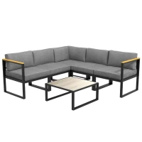 Outsunny Gartensofa-Set, Ecksofa im zeitgenössischen Design, 6-teilig für 5 Personen - aus Aluminium, hoher Komfort(m-1)