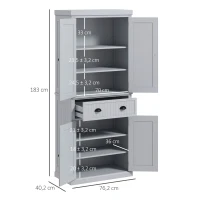 HOMCOM Küchenschrank Buffet Küche Mehrzweck-Lagerschrank verstellbare Regale 4 Türen und eine große Schublade 76,2 x 40,2 x 183 cm Grau(m-3)