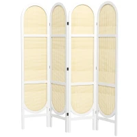 HOMCOM Innenraum-Paravent aus Holz 4 Paneelen 170 x 160 cm faltbar und tragbar, handgewebtes Muster, weiß(m-1)