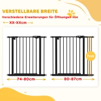 PawHut Türschutzgitter für Hunde, Absperrgitter, Schutzgitter für Haustiere, Metall, Kunststoff, 74-87 cm, Schwarz(m-6)