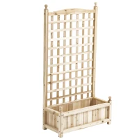 Outsunny Hochbeet Pflanzkasten mit Rankgitter Blumenkasten Rankkasten Rosenbogen mit  Rankhilfe für Kletterpflanzen Garten Holz Natur 64 x 28 x 120 cm(m-11)