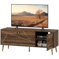 HOMCOM TV-Schrank TV-Möbel für Fernseher bis zu 60 Zoll mit Schränken verstellbaren Regalen Stahlfüßen 130 x 40 x 52 cm braun(m-1)