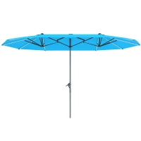 Outsunny Podwójny Parasol z Oświetleniem Solar, Aluminiowy, Poliester, Ochrona UPF50+, Odporne na UV, Parasol tarasowy, Niebieski(m-1)