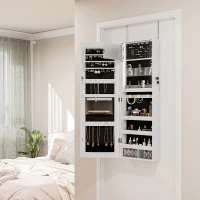 HOMCOM 108 x 37cm Lockable Jewellery Cabinet, with LED Lights - White Surface and Black Lining(m-10)