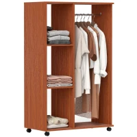 HOMCOM Kleiderschrank auf Rollen, mobile Garderobe, Garderobenschrank, Rollbarer Kleiderständer, 80 x 40 x 128 cm, Walnuss(m-1)