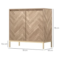 HOMCOM Aufbewahrungsschrank Buffet mit 2 Chevron-Türen, verstellbarem Regal und Stahlbeinen, Abm. 78 x 40 x 78 cm, Eiche(m-3)