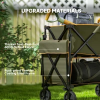 Outsunny Double Decker Folding Festival Trolley on Wheels, 200KG & 350L Capacity Collapsible Wagon Festival Trolley Cart with 134cm Extended for Camping Sports Shopping Garden and Beach, Grey(m-8)