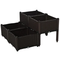 Outsunny Hochbeet, Pflanzkasten mit Abflusslöchern, Blumenkasten im Rattan-Look, Kunststoff, Braun, 40 x 40 x 44 cm(m-13)