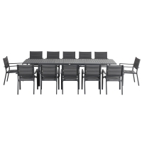 Outsunny Gartenmöbel-Set aus Aluminium und Textilene, ausziehbarer Tisch für 8/12 Personen, 12 stapelbare Stühle, Dunkelgrau