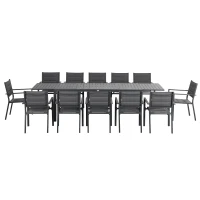 Outsunny Gartenmöbel-Set aus Aluminium und Textilene, ausziehbarer Tisch für 8/12 Personen, 12 stapelbare Stühle, Dunkelgrau(m-1)