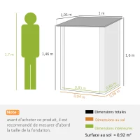 Outsunny Gartenhaus 1m² - Geräteschuppen - abschließbare Tür - Maße 1L x 1,03B x 1,6H m - Wellblech(m-3)
