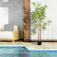 HOMCOM Künstlicher Bambus Baum Höhe 180 cm mit Topf, Innenraumdekoration, sehr realistisch(m-5)