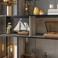 HOMCOM Etajeră Industrială cu 5 Niveluri și 2 Uși Culisante, Raft pentru Cărți din Lemn și Oțel, 120x30x161 cm, Gri(m-9)