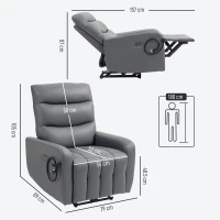 HOMCOM Electric Recliner Armchair with USB + Type C Charge Port, Phone Holder, PU Leather Reclining Chair with Adjustable Leg Rest, Recliner Chair for Home Living Room Theater, Grey(m-3)
