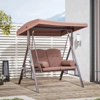 Outsunny Gartenliege für 2 Personen mit verstellbarem Sonnendach und Kissen aus Polyester-Spinnstoff Braun(m-2)