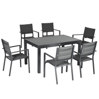 Outsunny Gartenmöbel-Set ausziehbarer Tisch 135-270 cm aus Aluminium und Textilene 6-10 Personen 8 stapelbare Stühle Grau