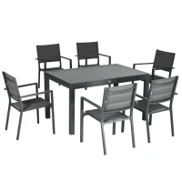Outsunny Gartenmöbel-Set ausziehbarer Tisch 135-270 cm aus Aluminium und Textilene 6-10 Personen 8 stapelbare Stühle Grau(m-1)