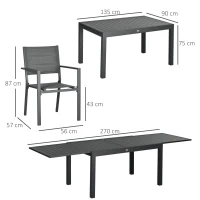 Outsunny Gartenmöbel-Set ausziehbarer Tisch 135-270 cm aus Aluminium und Textilene 6-10 Personen 8 stapelbare Stühle Grau(m-3)