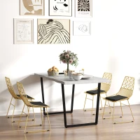 HOMCOM Luxurious Dining Chairs Set of 4, Metal Wire Kitchen Chair with Removable Velvet-feel Cushion, Cut-out Back and Steel Frame for Dining Room, Gold Tone(m-8)