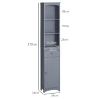 HOMCOM Badezimmer Hochschrank Badezimmerregal WC Regal mit Ablage und Schublade, Schrank 34L x 24B x 170H cm Grau(m-3)