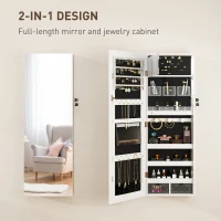 HOMCOM 108 x 37cm Lockable Jewellery Cabinet, with LED Lights - White Surface and Black Lining(m-4)