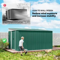 Outsunny Garden Metal Storage Shed Outdoor Metal Tool House with Double Sliding Doors and 2 Air Vents, 11.3x9.2ft, Green(m-7)