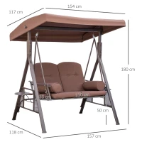 Outsunny Gartenliege für 2 Personen mit verstellbarem Sonnendach und Kissen aus Polyester-Spinnstoff Braun(m-3)
