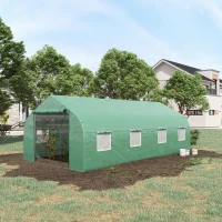 Outsunny Garten-Tunnelgewächshaus Tür + 8 aufrollbare Fenster verzinktes Metall PE-Folie hoher Dichte verzinktes Metall Grün(m-2)