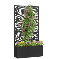 Outsunny Jardinière mit Gitter Blumenbeet rechteckig großes Format Privacy Panel Metall 61 x 23 x 113 cm Schwarz(m-6)