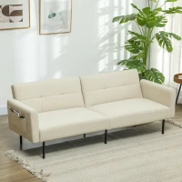HOMCOM Schlafsofa 3-Sitzer, Schlafcouch mit verstellbarer Rückenlehne, modernes Stoffsofa, Beige(m-2)