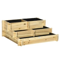 Outsunny Hochbeet, Blumenkasten, 3-stufig, Drainageöffnung, Stoffauskleidung, Naturholz, 93 x 93 x 35 cm(m-12)