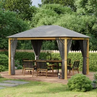 Outsunny Rechteckiger Gartenpavillon mit Vorhängen und Polyesterdach 4 x 3 m - Aluminiumgestell(m-2)